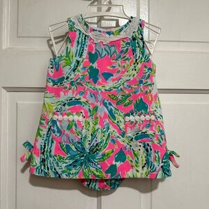 Baby Girls Lilly Pulitzer Matching Set 12-18 Months Dress Bloomers Diaper Cover